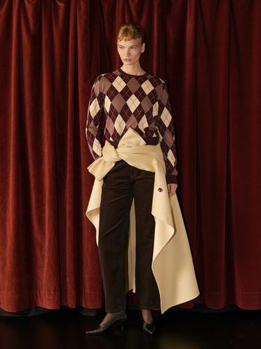 Pull à losanges en maille de coton - Bordeaux de Zara