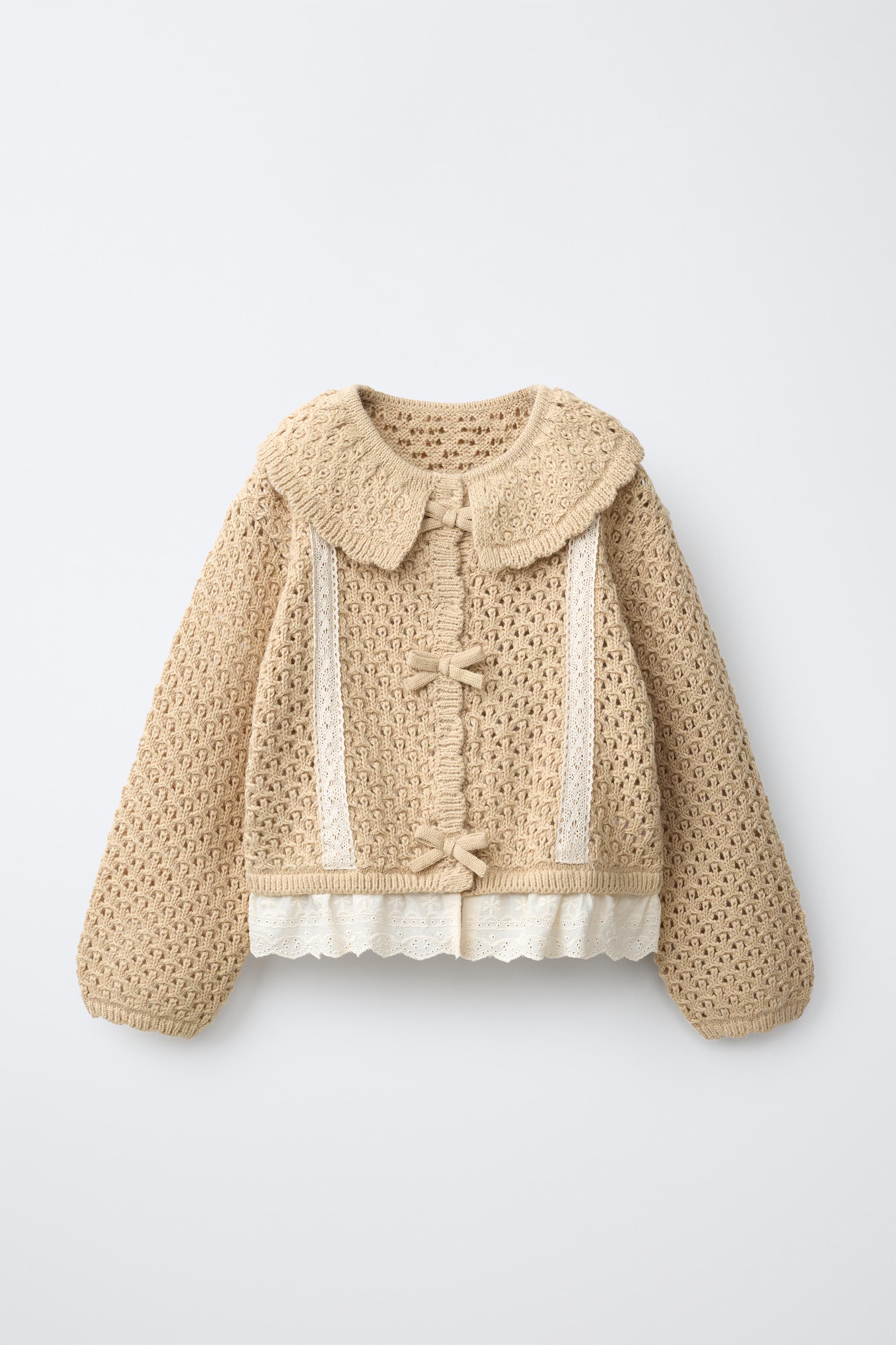 レーストリムニットカーディガン - ベージュ | ZARA Japan / 日本