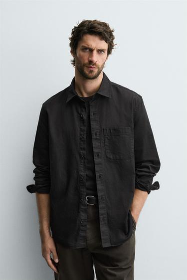 COTTON/LINEN SHIRT - Black by Zara