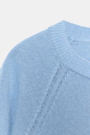 ROUNDED HEM SHORT SLEEVE KNIT JUMPER - Sky blue by Zara - Image 7