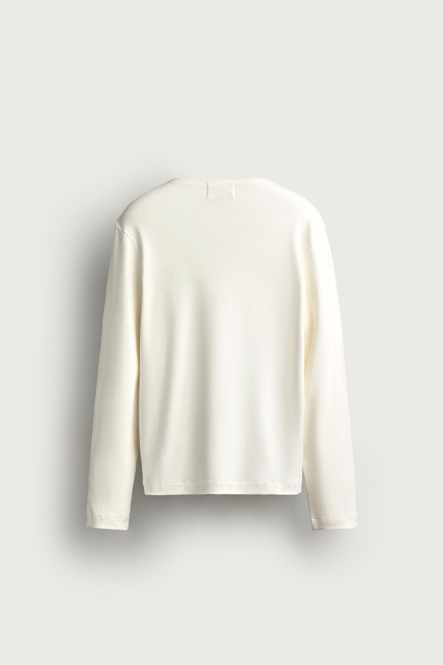 Мужская футболка Zara Henley, цвет: Устричный белый — фото 7