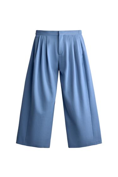 PANTALON COSTUME COUPE DÉCONTRACTÉE À PLIS - Bleu de Zara