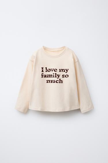 T-SHIRT MED FLOCK-TEKST - smørgul fra Zara