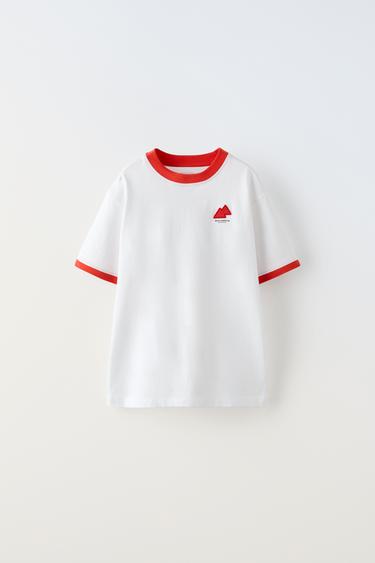 T-SHIRT WITH PATCH AND TRIMS - White / Red by Zara - Image 0