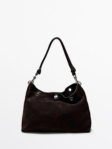 Zara Split suede leather bag with eyelets - Chocolate - Image 0