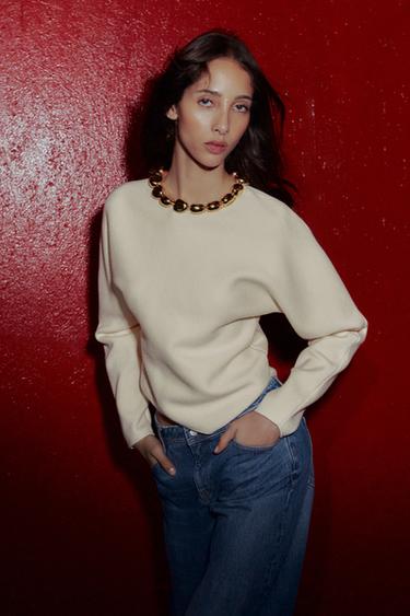 JUMPER WITH BALLS ON THE NECK - Ecru by Zara