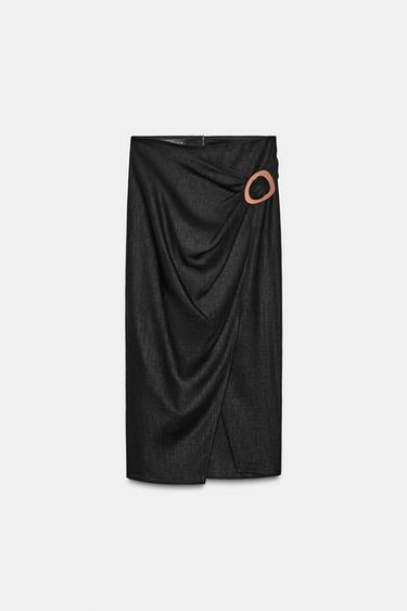 LINEN BLEND MIDI SKIRT - Black by Zara