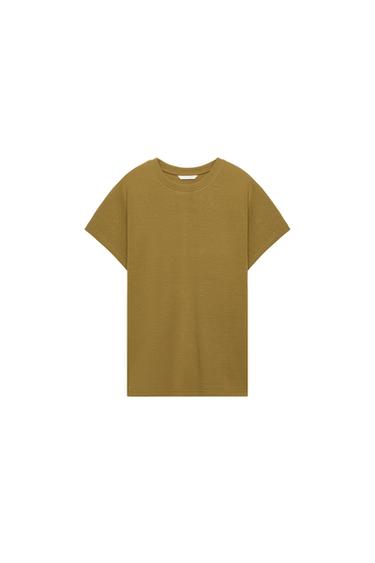 ÁO PHÔNG INTERLOCK CỘC TAY - Màu xanh ô liu từ Zara