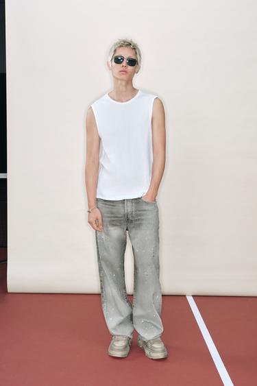 LOOSE FIT SPLATTER JEANS - Grey by Zara