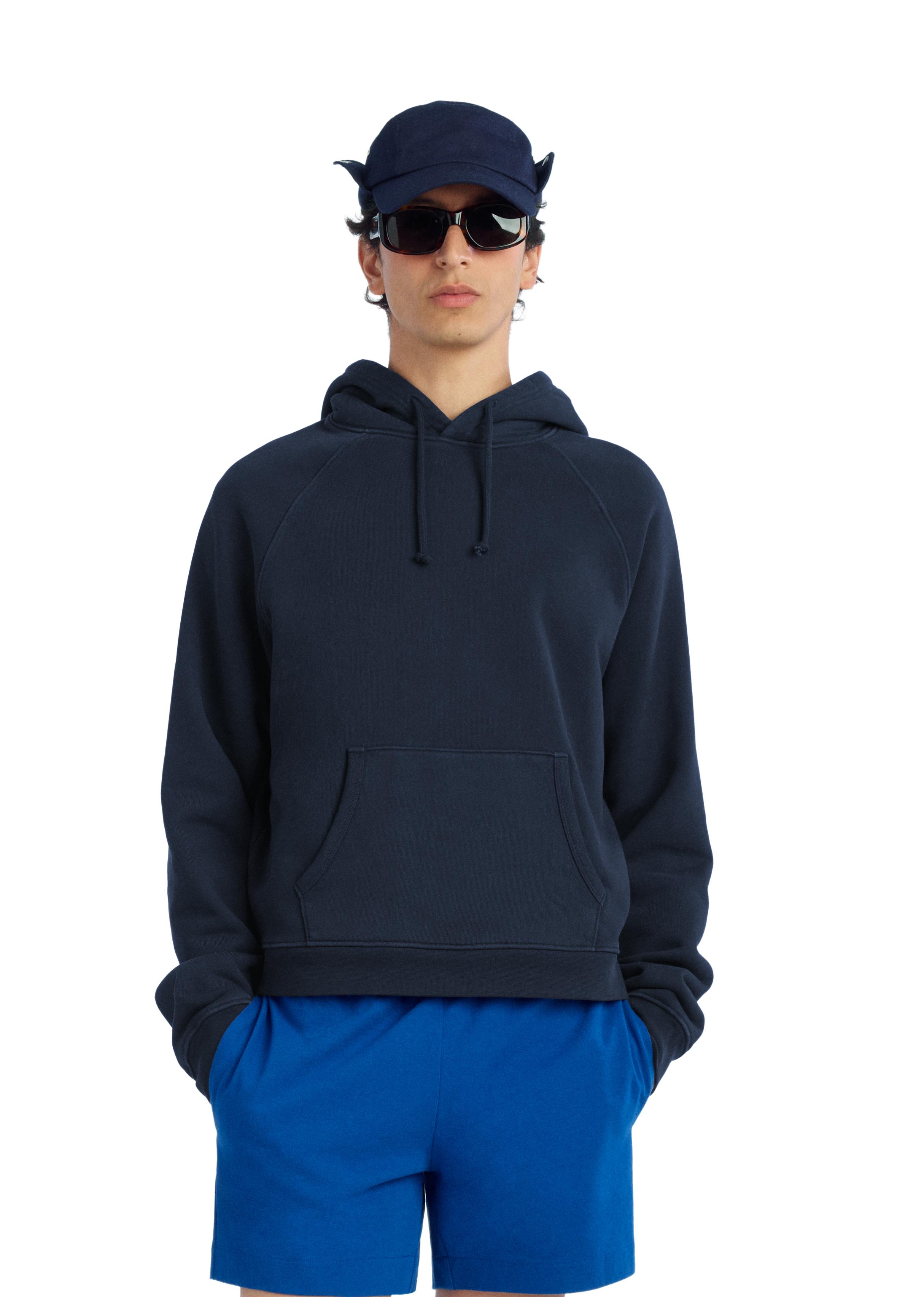 EMBROIDERED LOGO HOODIE SWEATSHIRT — Navy blue