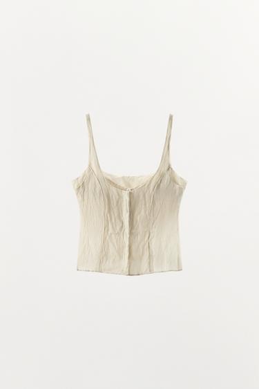 CREASED-EFFECT BUTTON-UP TOP - Ecru / Beige by Zara - Image 5