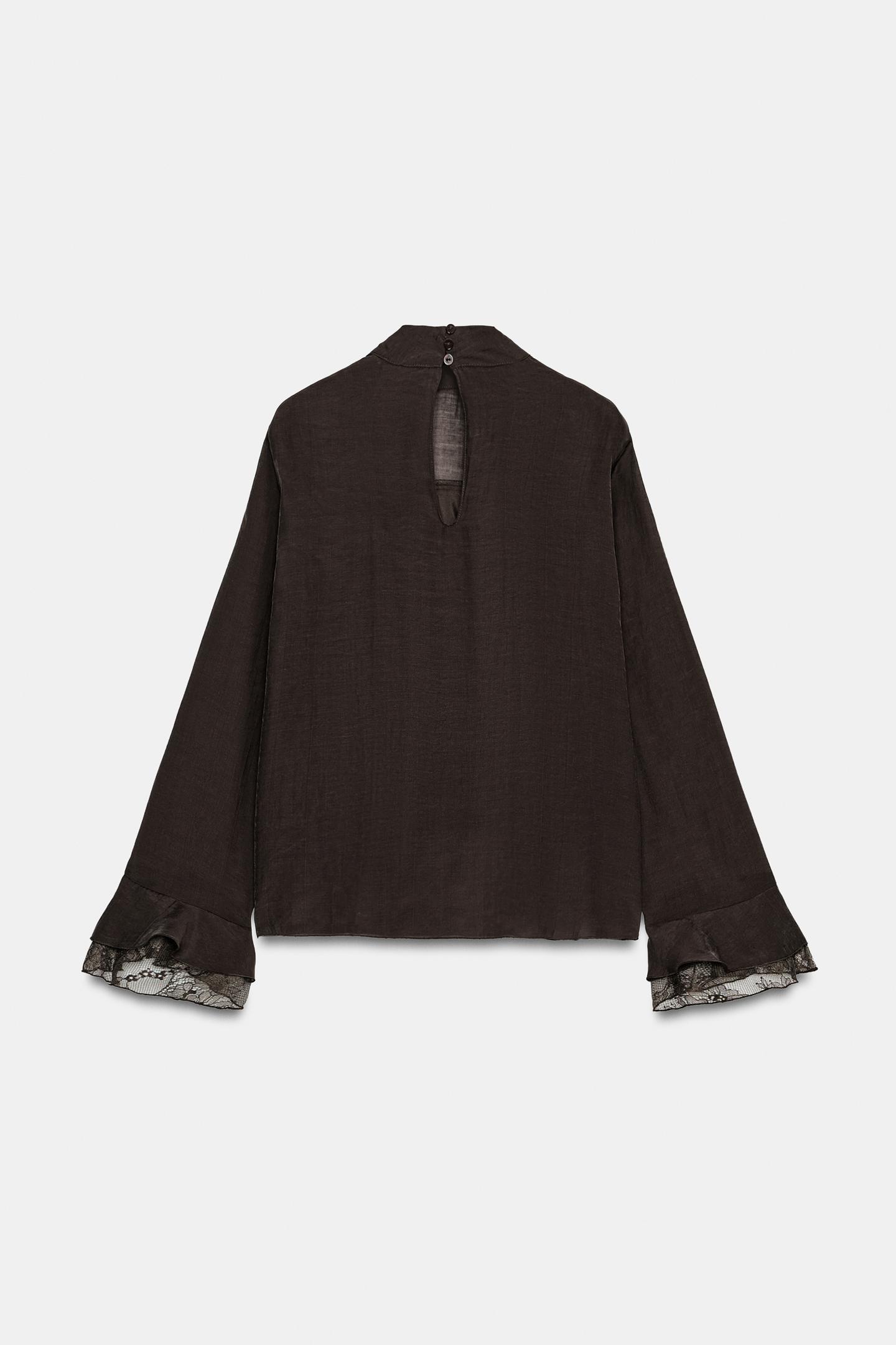 Женская рубашка Zara Ruffle and Lace, цвет: Коричневый — фото 7