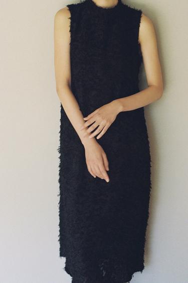MIDI DRESS WITH FRINGE - Black by Zara