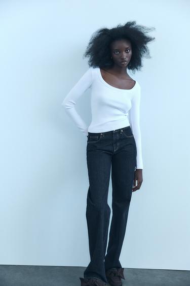 RIB LONG SLEEVE T-SHIRT - White by Zara - Image 1