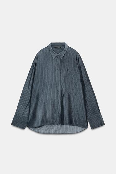 قميص OVERSIZE سائل مخطط ZW COLLECTION - أزرق الخاص بـ Zara