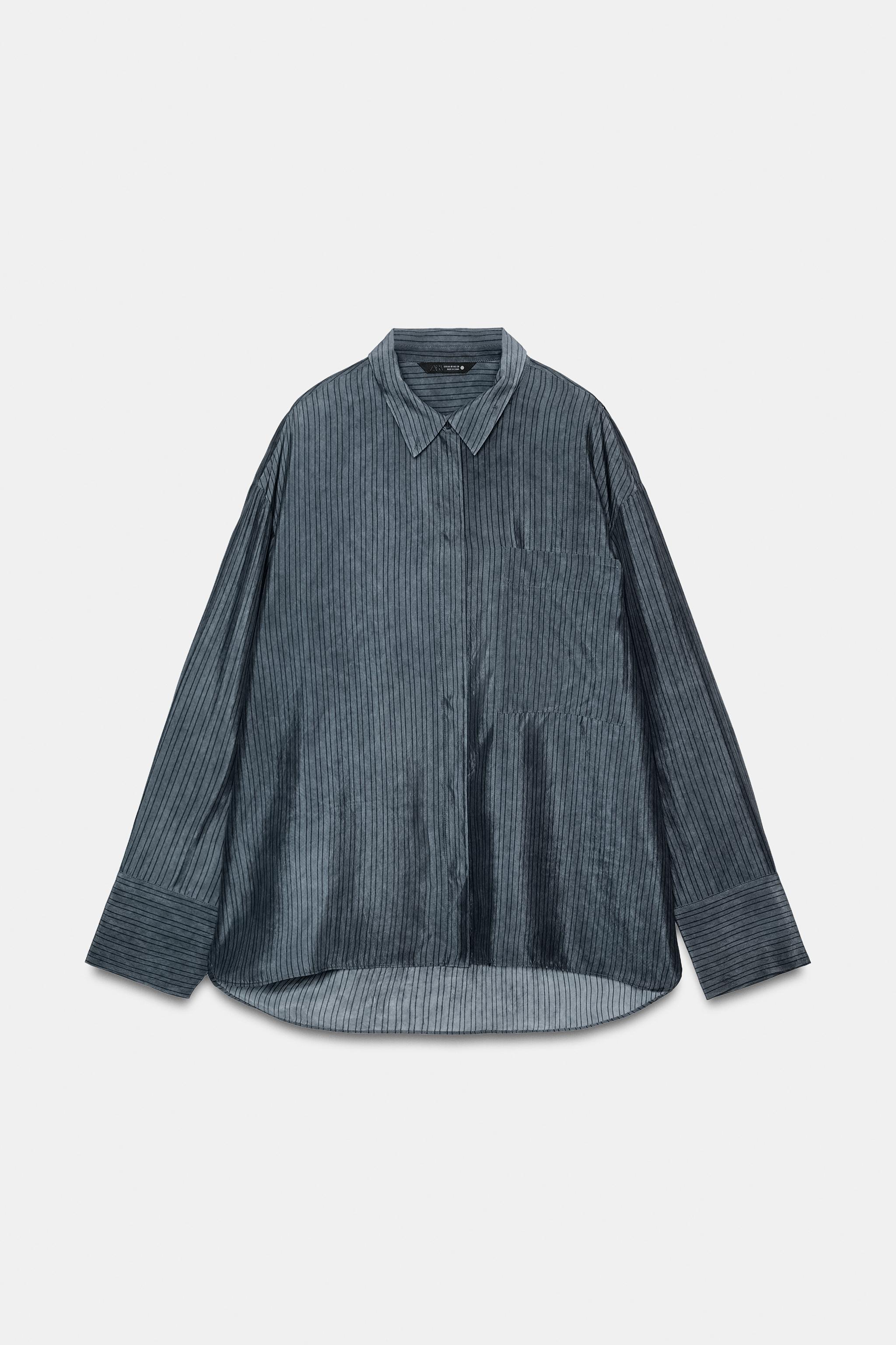OVERSIZE AKICI ÇİZGİLİ GÖMLEK ZW COLLECTION - Görsel 6