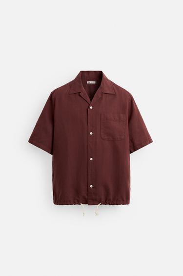 LINEN/COTTON SHIRT - Burgundy by Zara