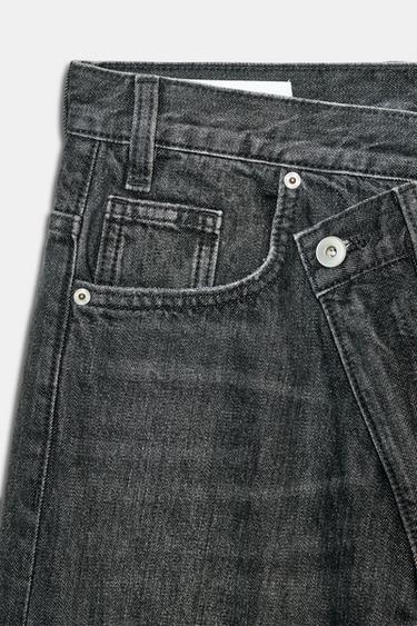JEANS TRF WIDE LEG CINTURA CRUZADA TIRO ALTO - Negro de Zara