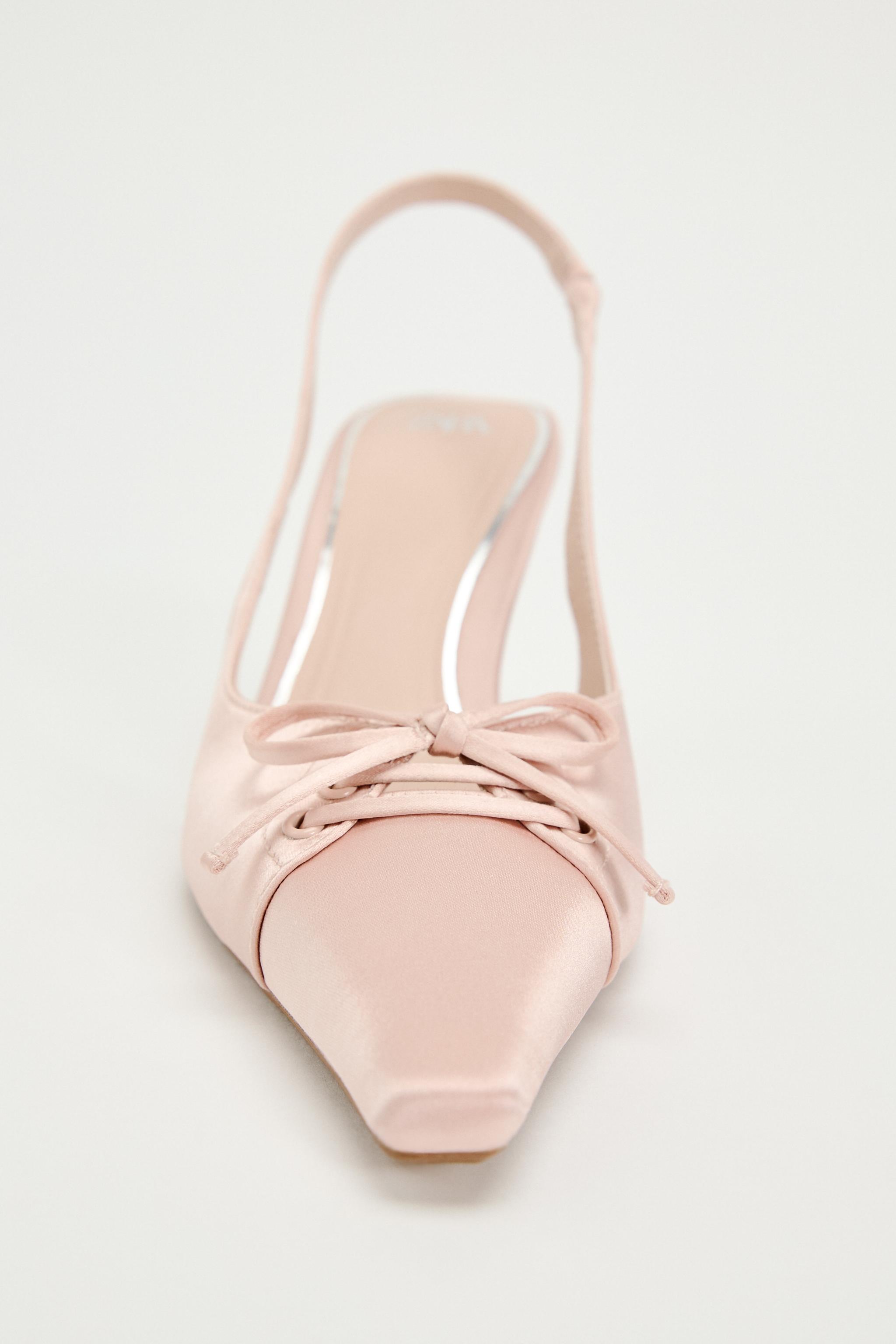 SATIN HIGH-HEEL SHOES WITH BOW - Pink | ZARA Thailand