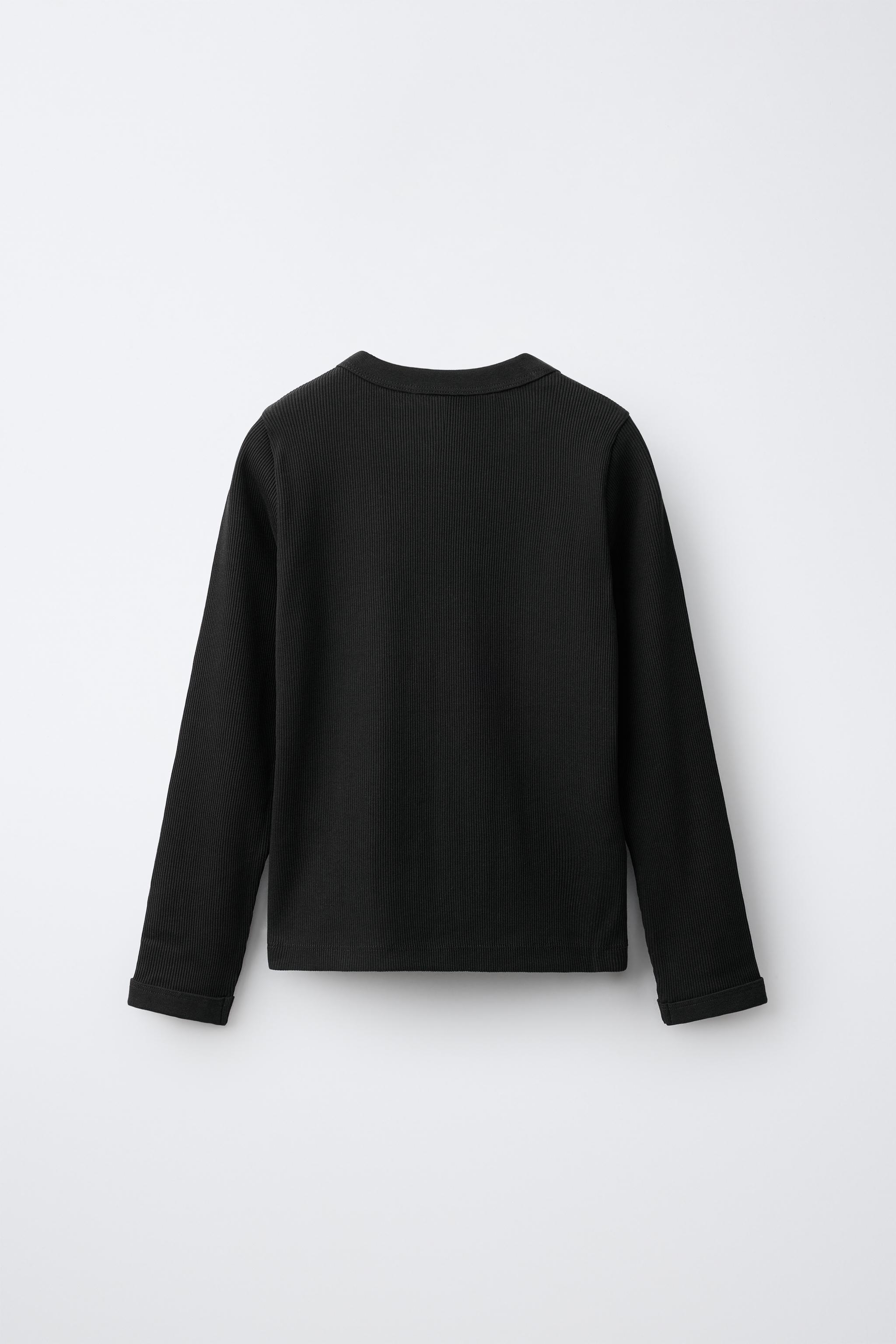 RIBBED LONG SLEEVE TOP — Black