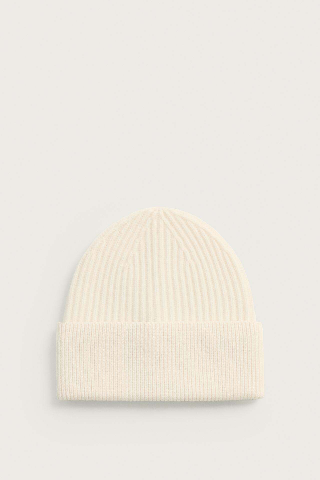 100% WOOL KNIT BEANIE — Ecru