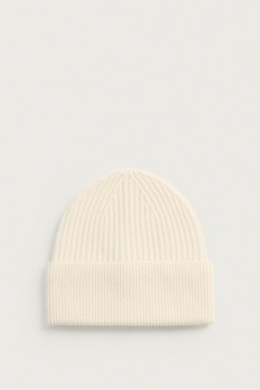 100% WOOL KNIT BEANIE — Ecru 1