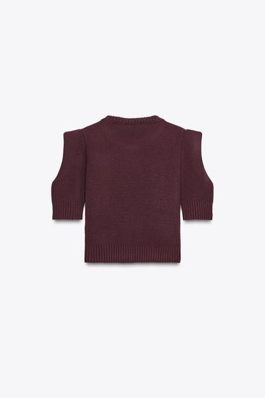 SHORT SLEEVE KNIT TOP - Maroon by Zara - Image 6
