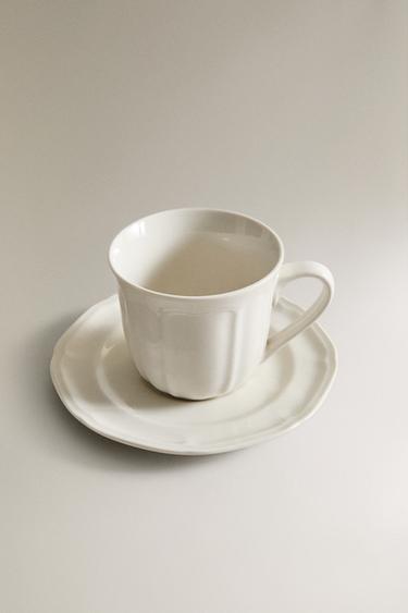TASSE À THÉ AVEC SOUPCOUP AU PLATO PORCELAINE RELIEF - Blanc de Zara - Image 1