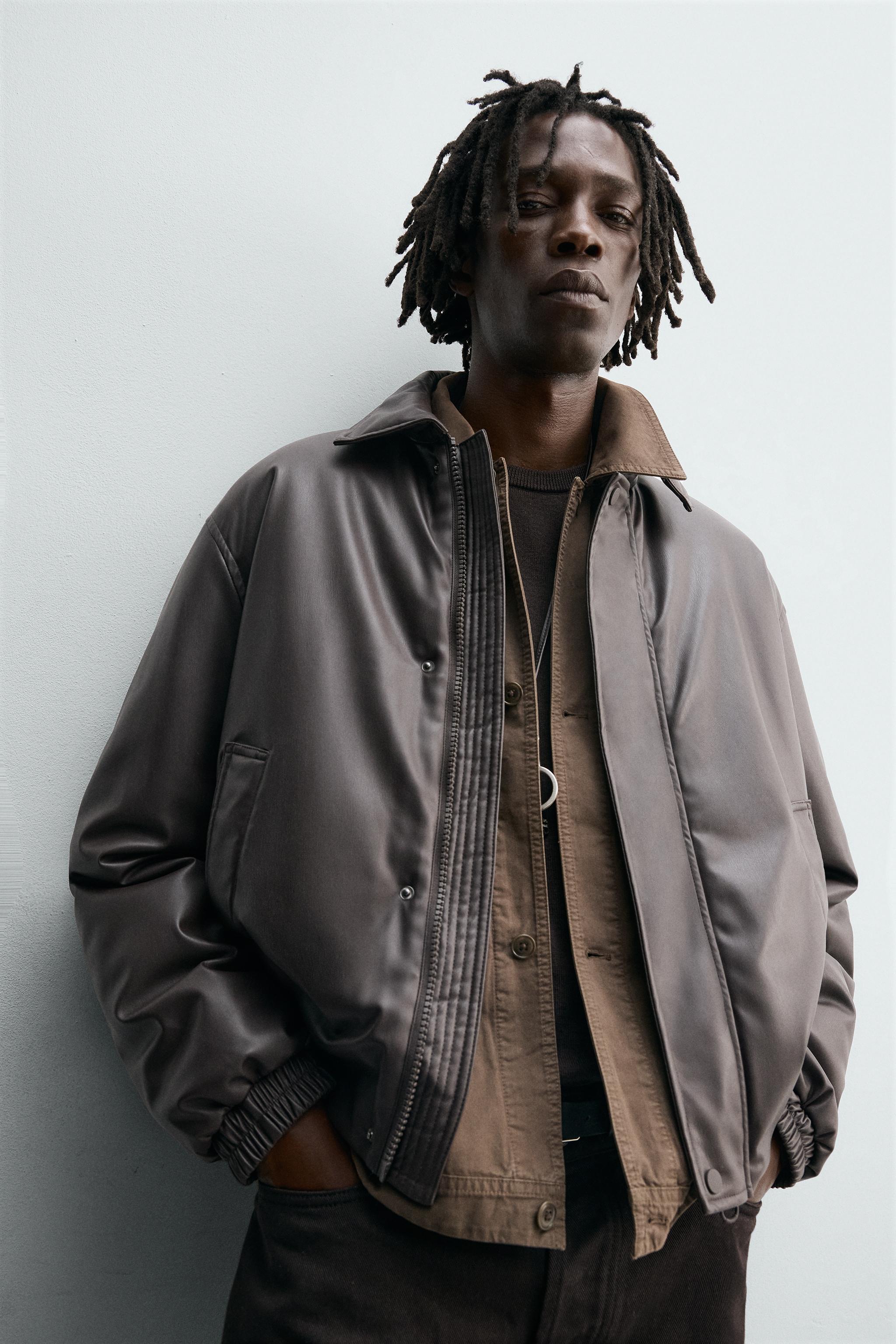 FAUX LEATHER TUCK ジャケット FAUX LEATHER TUCK ジャケット Open Front Faux Leather Jacket Gray