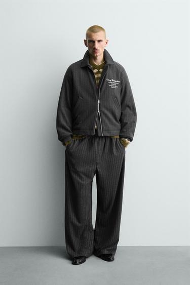 STRIPED EMBROIDERED JACKET - Light grey by Zara