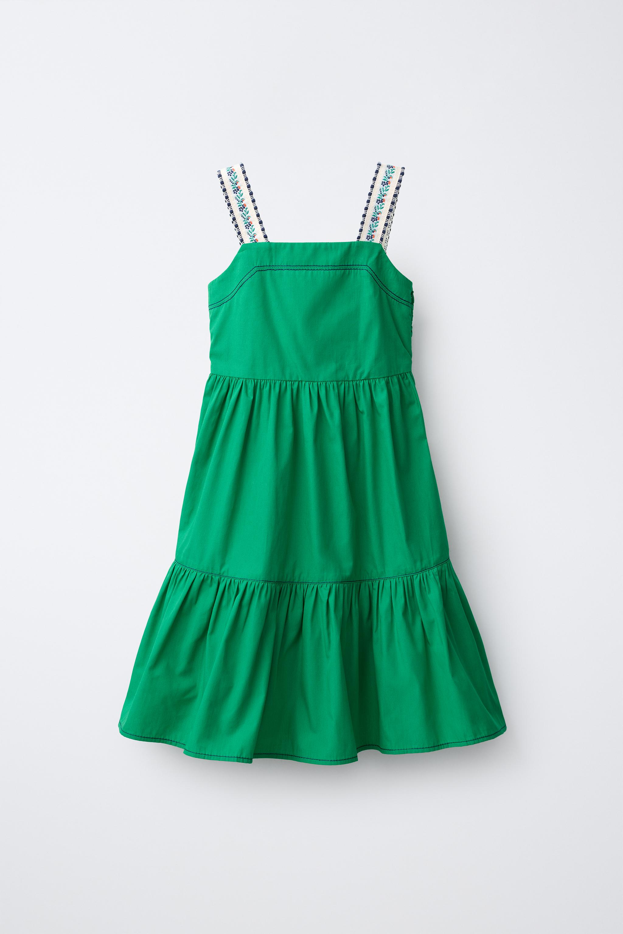 Детские платья Zara EMBROIDERED STRAP POPLIN DRESS — фото 2