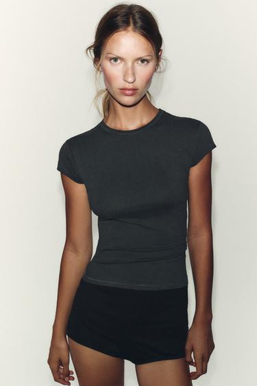 Zara 合身短袖 T 恤 - 鉛色