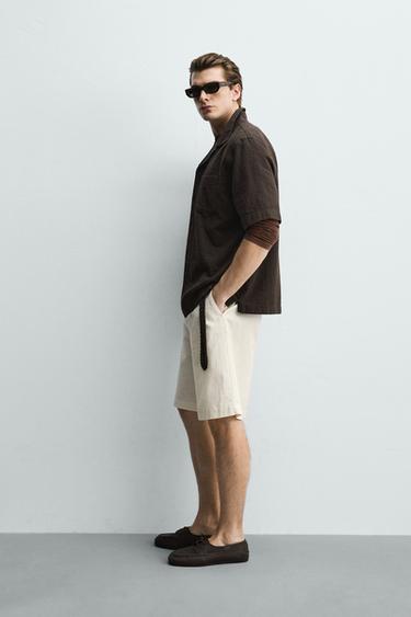 REGULAR FIT TEXTURED SHIRT - Brown by Zara - Image 3