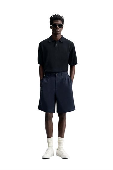 SILK-LINEN KNIT POLO SHIRT - Dark navy by Zara - Image 0