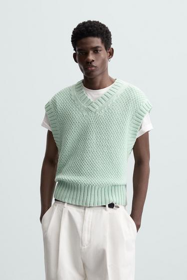 Zara TEXTURED KNIT CARDIGAN - Sea green