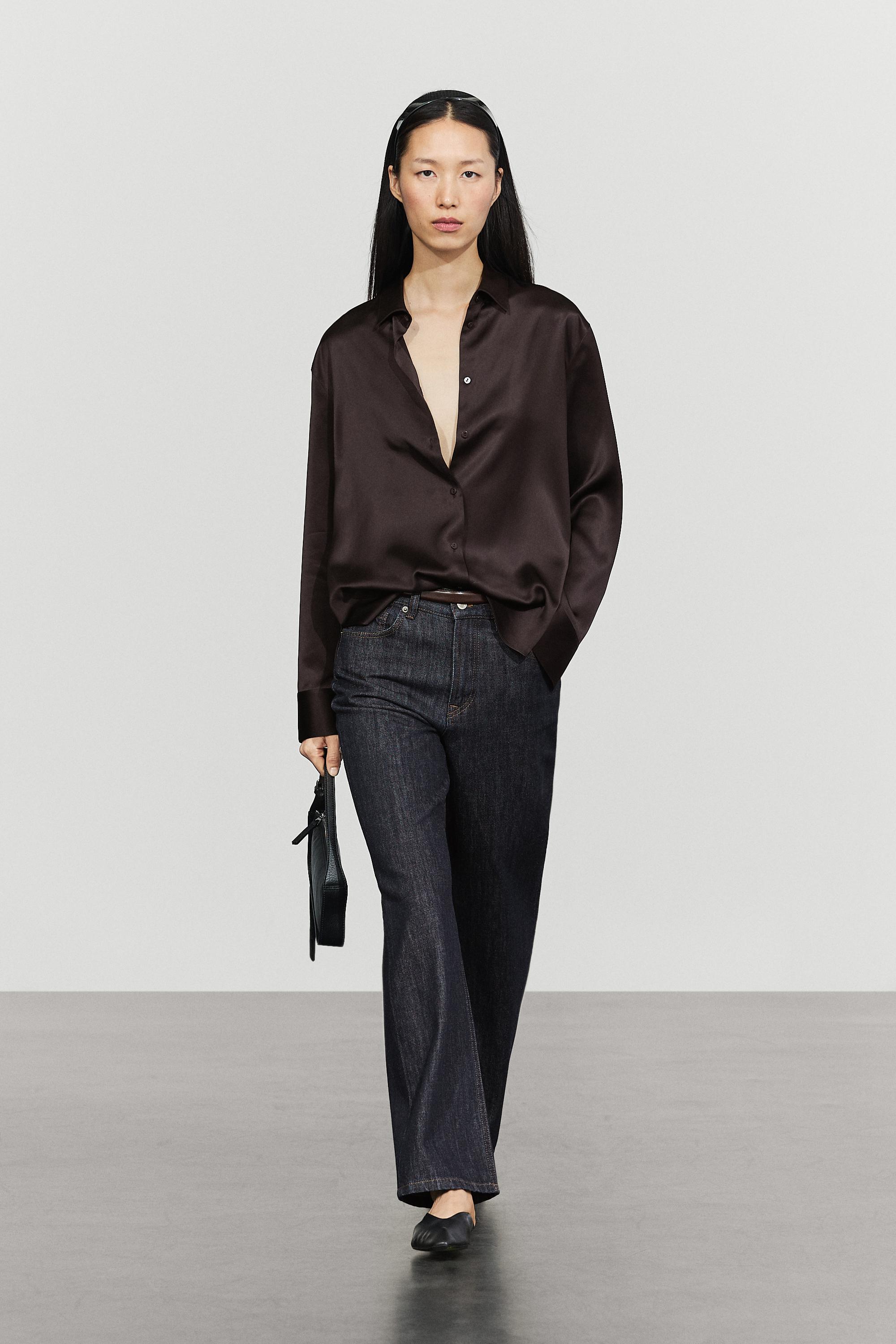 Flowing satin shirt — Chocolate