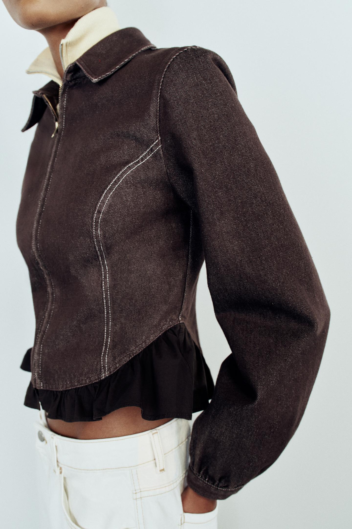 Женская рубашка Zara Z1975 Denim Contrast Hem, цвет: Коричневый — фото 6