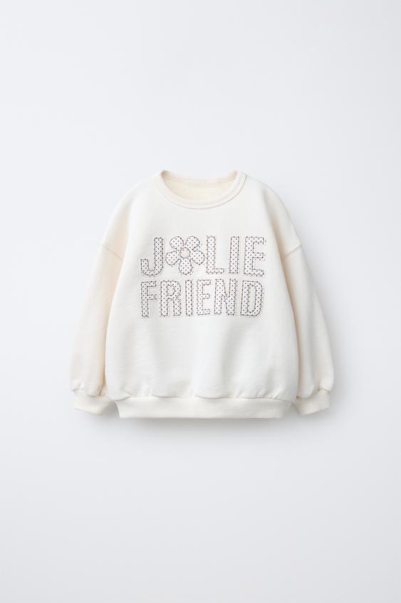 MOLETOM COM MENSAGEM ESTAMPADA E BOLINHAS - Cru da Zara - Imagem 0