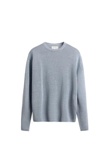 Zara REGULAR FIT 100% LINEN JUMPER - Blue / Steel