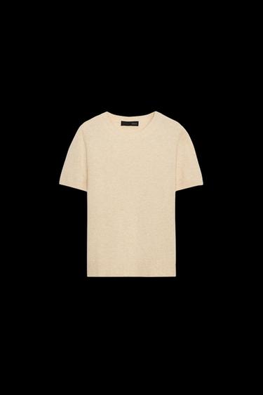 Zara 100% CASHMERE SHORT SLEEVE SWEATER - Sand - Image 0