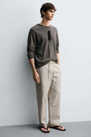 TEXTURED RELAXED FIT TROUSERS - Light beige by Zara - Image 4