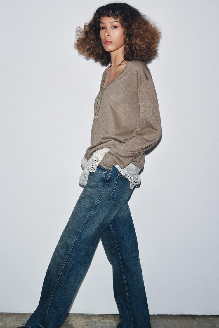 COMBINED KNIT SWEATER Beige ZARA United States