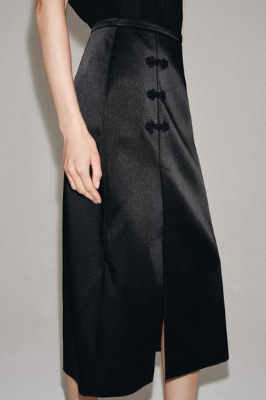 АТЛАСНАЯ ЮБКА С АЛАМАРАМИ ZW COLLECTION — ЧЕРНЫЙ от Zara