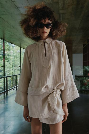 JUPE-PANTALON À NŒUD ET DENTELLE - Beige clair de Zara - Image 4