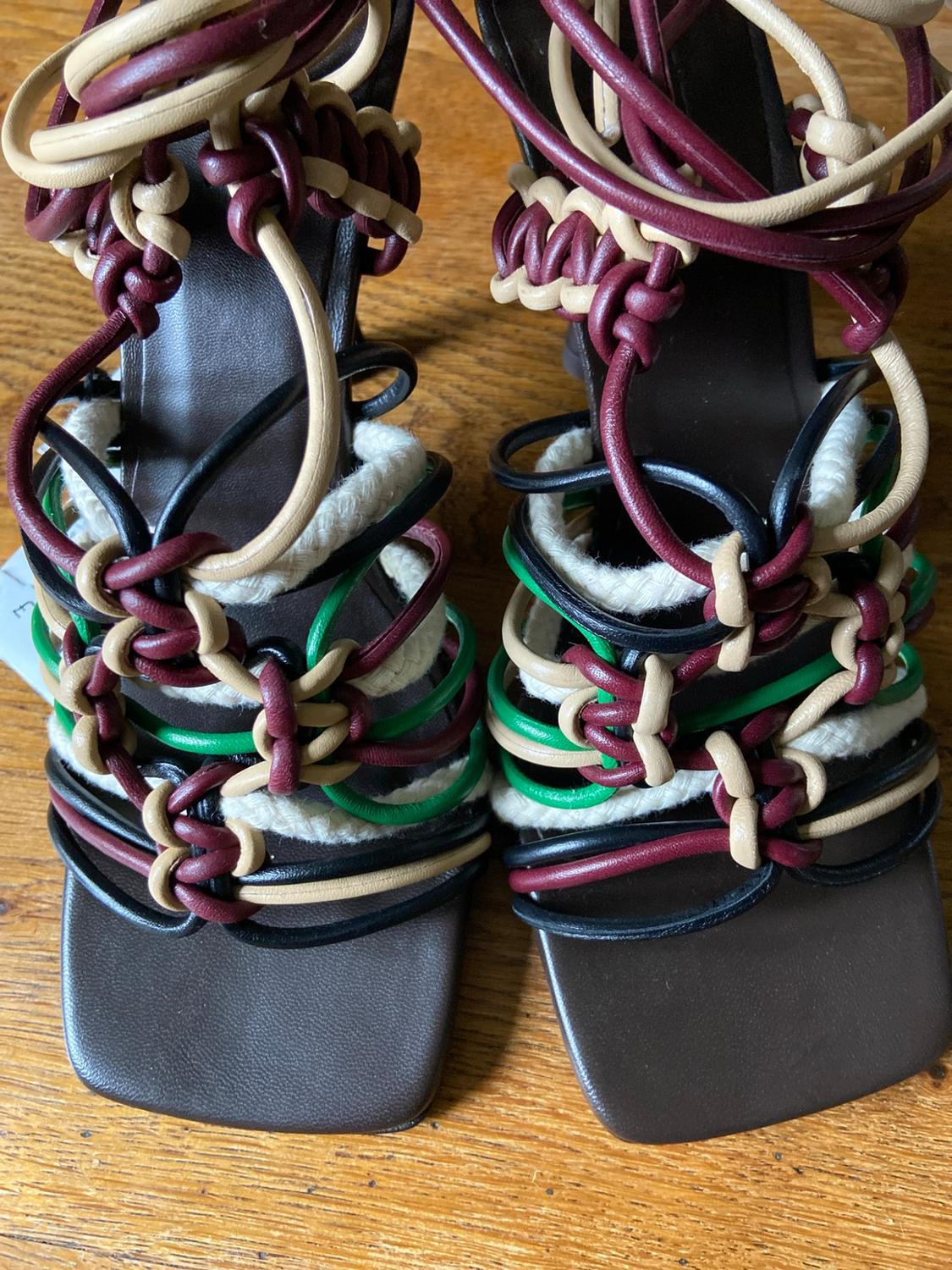 PLAITED LACE UP LEATHER HIGH-HEEL SANDALS - Image 5