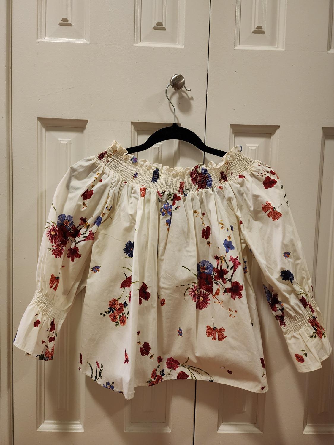 FLORAL PRINT OFFSHOULDER TOP BLOUSE BUTTON FRONT MULTICOLOR - Image 3