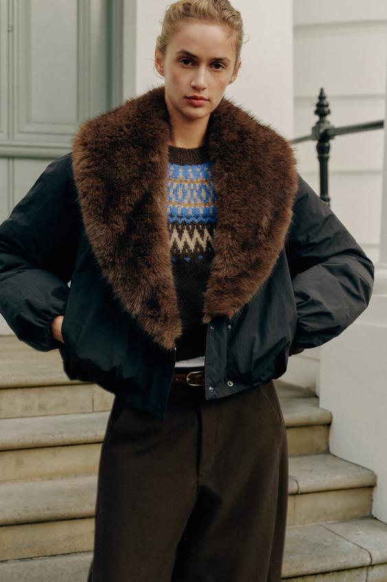 CONTRAST FAUX FUR PADDED JACKET - Black by Zara - Image 5