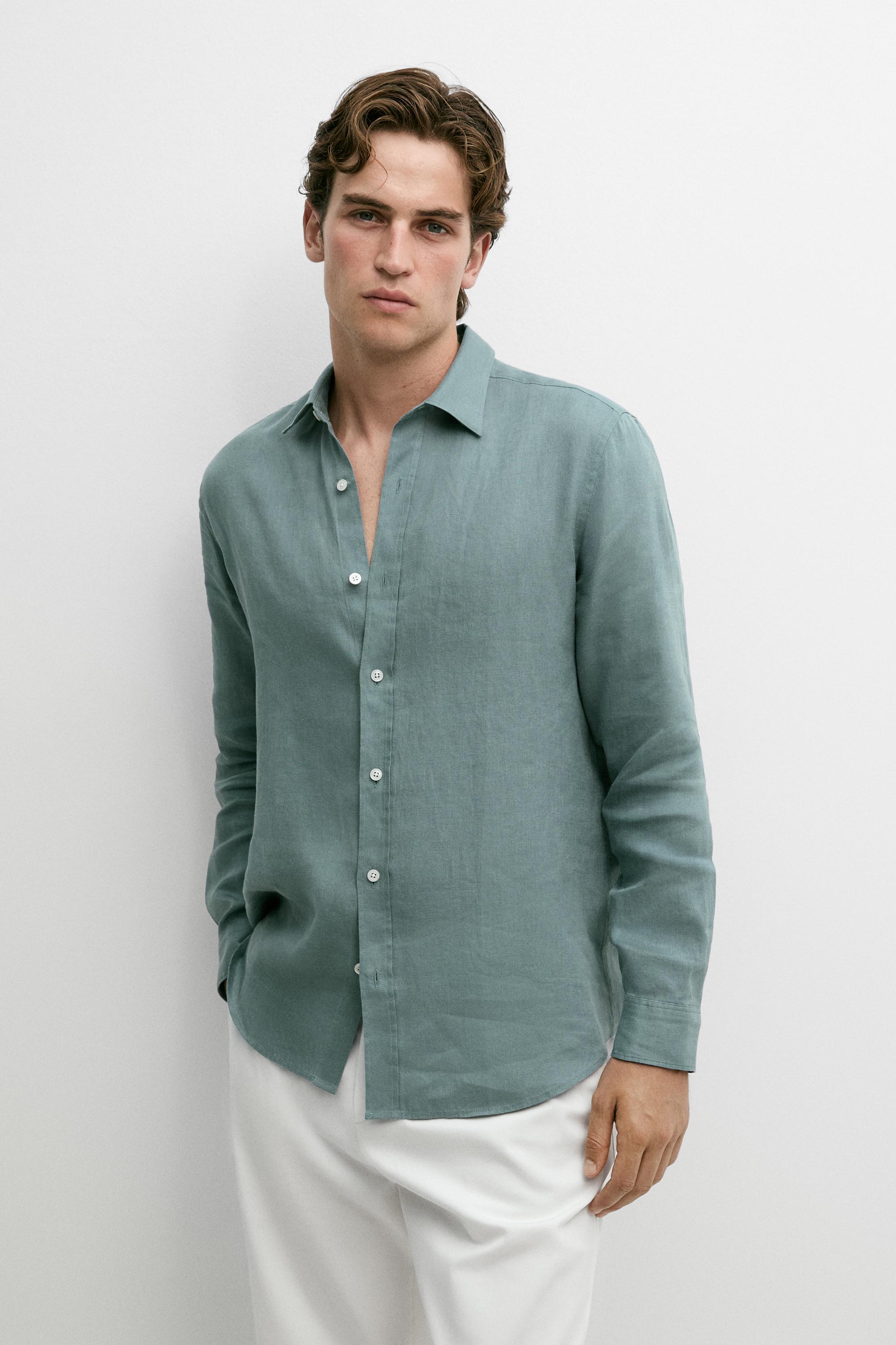 100% linen slim fit shirt — Bluish