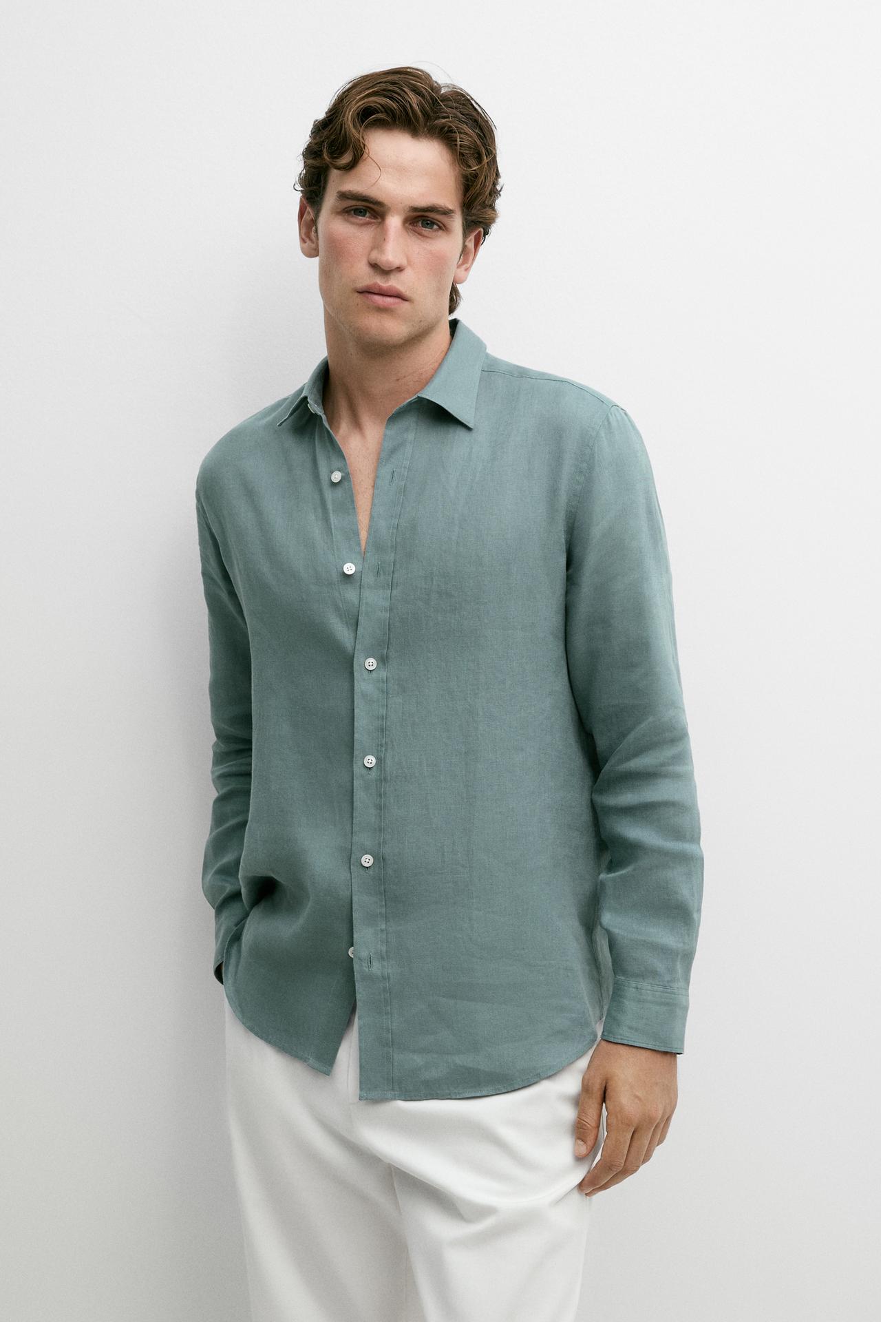 100% linen slim fit shirt — Bluish