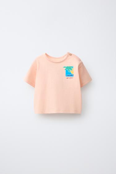 Zaras T-SHIRT MED PALMTRYCK - Persika